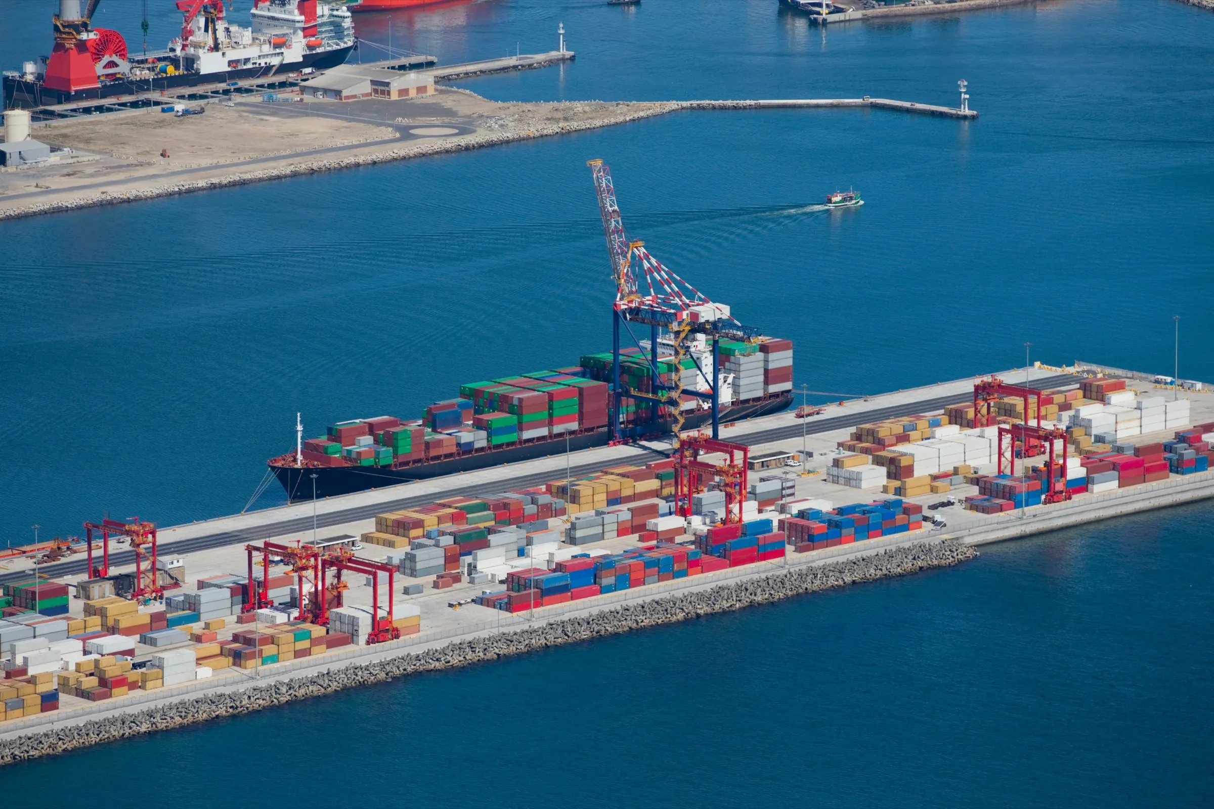 Cargo ship under way at sea