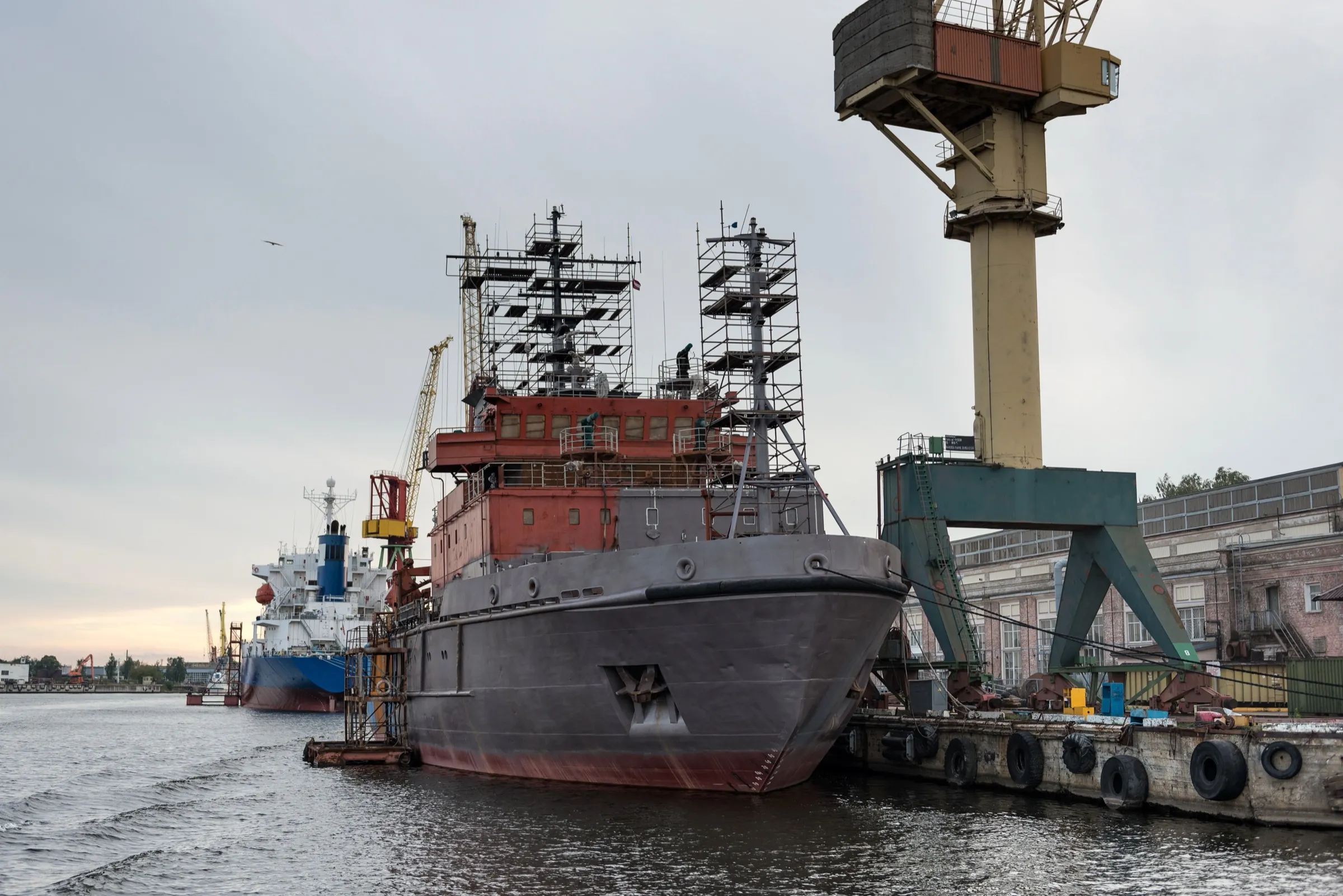 Vessel under maintenance at a repair berth